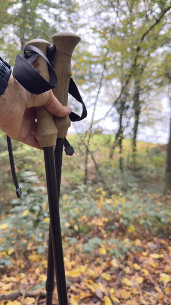 Wandelaars gebruiken wandelstokken om dikke handen tijdens het wandelen te helpen voorkomen.